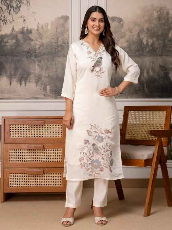 VP 9928 W Women’s Roman Silk Straight Kurta Pent Dupatta Sets with Embroidery Work | 3pcs Ethnic Set